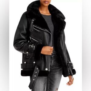 THE ARRIVALS MOYA III - XS - BLACK LEATHER SHEARLING MOTO JACKET